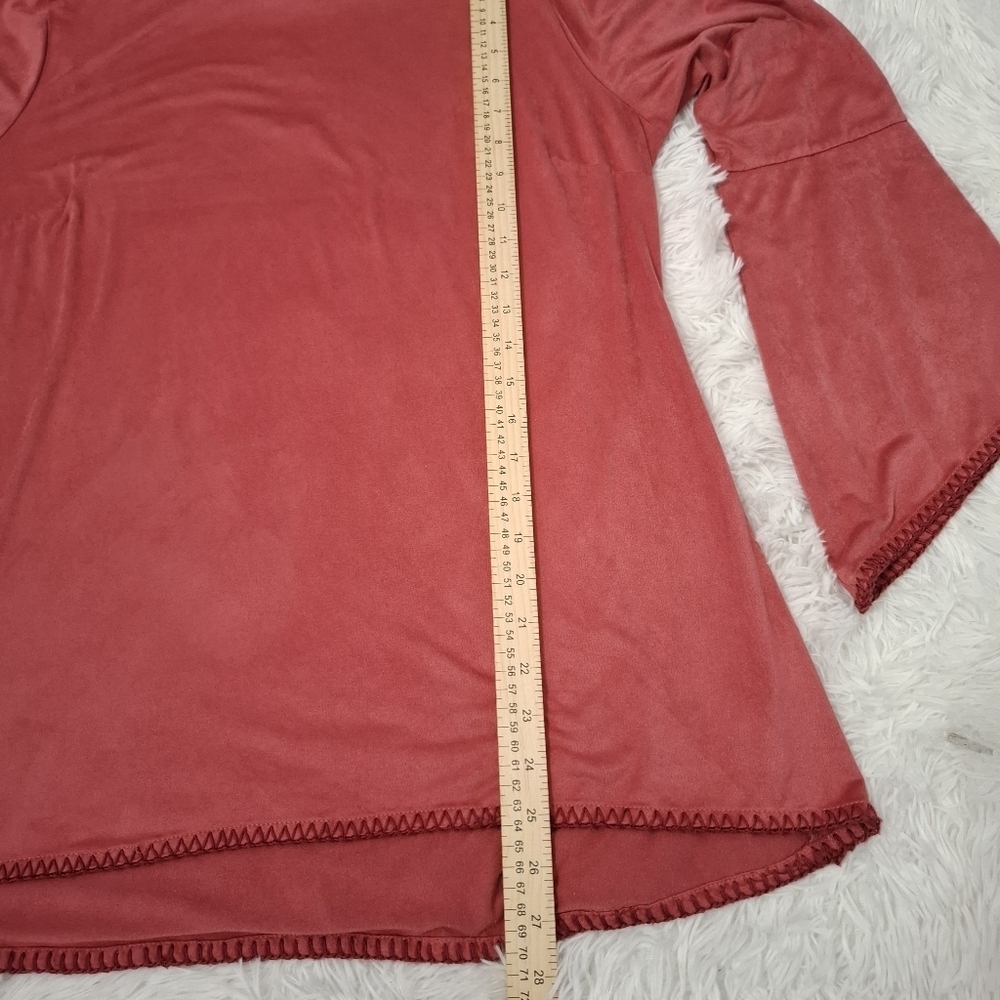 Soft Surroundings Pink Faux Suede Tunic Top Boho Bell Sleeve Pullover Women’s M - Picture 4 of 8